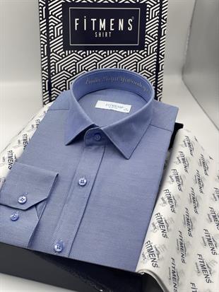 Slim Fit Uzun Kol Ömür Boyu Yakandayım Nakışlı Hediye Kutulu Erkek Gömlek FS-001376 - Saks Mavi