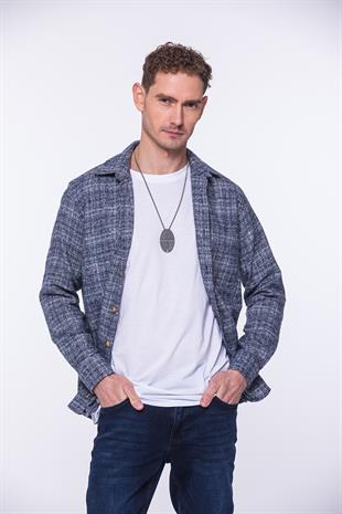 Oversize Yeni Sezon Gömlek Yaka Pamuklu Oduncu Hediye Kutulu Erkek Gömlek FS-002168 - Lacivert