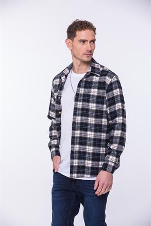 Oversize Yeni Sezon Gömlek Yaka Pamuklu Oduncu Hediye Kutulu Erkek Gömlek FS-002203 - Lacivert