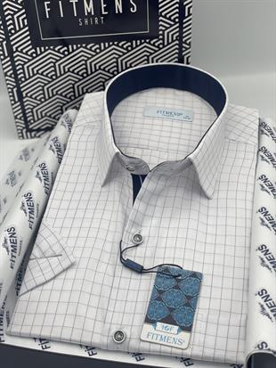 Klasik Kısa Kol Kareli Hediye Kutulu Erkek Gömlek FS-004160 - Beyaz