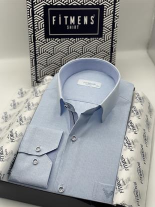 Klasik Uzun Kol Keten Cotton Hediye Kutulu Erkek Gömlek FS-001261 - Açık Mavi