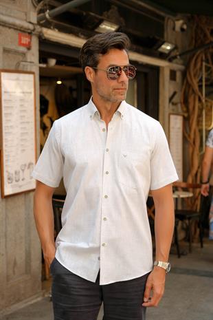 Klasik Kısa Kol Keten Yaka Düğmeli Hediye Kutulu Erkek Gömlek FS-003626 - Yeşil