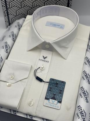 Klasik Uzun Kol Keten Yaka Alttan Düğmeli Hediye Kutulu Erkek Gömlek FS-003686 - Krem