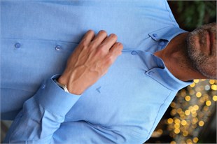 Slim Fit Uzun Kol Pamuklu Hediye Kutulu Kolay Ütülenebilir Erkek Gömlek FS-002225 - Saks Mavi