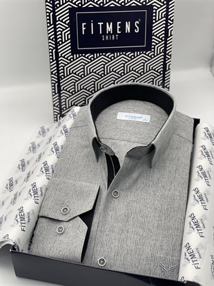 Klasik Uzun Kol Keten Cotton Hediye Kutulu Erkek Gömlek FS-001261 - Koyu Gri