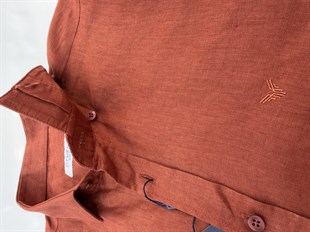 Slim Fit Uzun Kol %100 Keten Nefes Alabilen Kumaştan Hediye Kutulu Erkek Gömlek FS-004170 - Kiremit