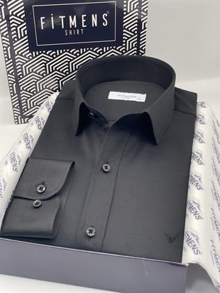 Slim Fit Uzun Kol Saten Hediye Kutulu Kolay Ütülenebilir Erkek Gömlek FS-002968 - Siyah