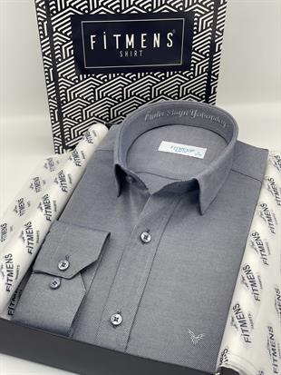 Slim Fit Uzun Kol Ömür Boyu Yakandayım Nakışlı Hediye Kutulu Erkek Gömlek FS-001376 - Lacivert Beyaz