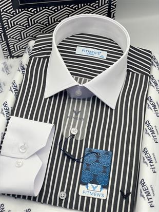 Klasik Uzun Kol Cepsiz Yaka Manşet Beyaz Hediye Kutulu Erkek Gömlek FS-004328 - Siyah Beyaz