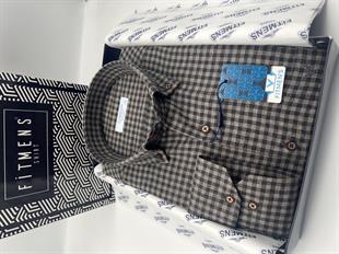 Klasik Uzun Kol Kışlık %100 Cotton Kareli Yaka Düğmeli Hediye Kutulu Erkek Gömlek FS-003127 - Kahverengi