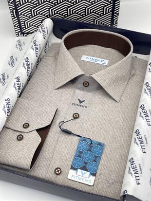Klasik Uzun Kol Keten Cotton Hediye Kutulu Erkek Gömlek FS-001261 - Bej
