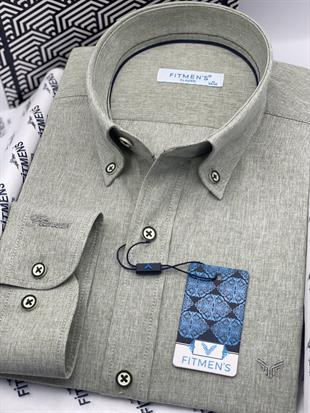 Klasik Uzun Kol Yaka Düğmeli Cepsiz Hediye Kutulu Erkek Gömlek FS-004209 - Yeşil