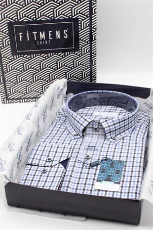 Klasik Uzun Kol King Kareli Hediye Kutulu Erkek Gömlek FS-001258 - Mavi