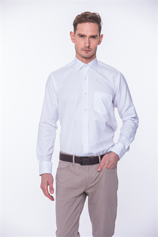 Klasik Uzun Kol Oxford Hediye Kutulu Kolay Ütülenebilir Erkek Gömlek FS-001254 - Beyaz Mavi