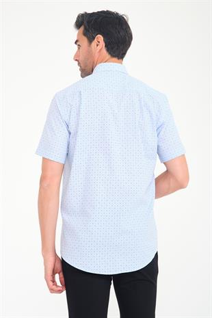 Klasik Kısa Kol Çarpı Filafil Desen Düğmeli Yaka Hediye Kutulu Erkek Gömlek FS-001215 - Mavi