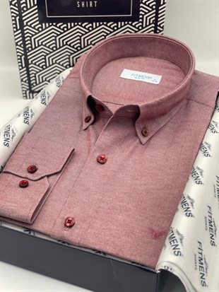 Slim Fit Uzun Kol Pamuklu Hediye Kutulu Kolay Ütülenebilir Erkek Gömlek FS-002225 - Bordo