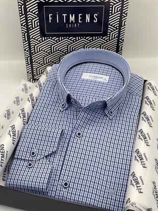 Klasik Uzun Kol Yaka Düğmeli Pöti Kareli Hediye Kutulu Erkek Gömlek FS-003774 - Mavi