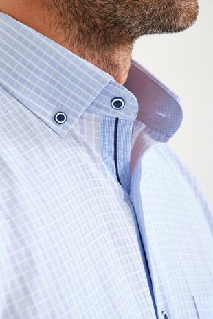 Klasik Kısa Kol Neon Kare Yaka Düğmeli Hediye Kutulu Erkek Gömlek FS-001221 - Açık Mavi