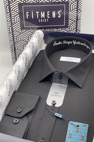 Slim Fit Uzun Kol Ömür Boyu Yakandayım Nakışlı Hediye Kutulu Erkek Gömlek FS-001376 - Siyah