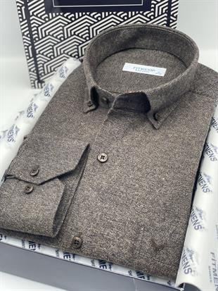 Klasik Uzun Kol Kışlık Pamuklu Oduncu Yaka Düğmeli Hediye Kutulu Erkek Gömlek FS-003130 - Kahverengi