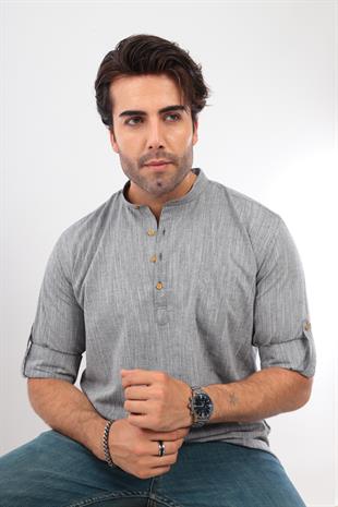 Slim Fit Uzun Kol Hakim Yaka Yarım Patlı Hediye Kutulu Erkek Gömlek FS-003687 - Siyah