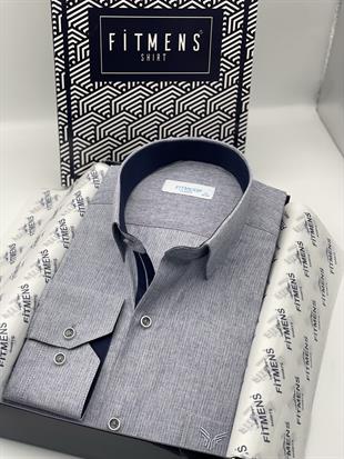 Klasik Uzun Kol Keten Cotton Hediye Kutulu Erkek Gömlek FS-001261 - Lacivert