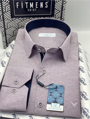 Klasik Uzun Kol Keten Cotton Hediye Kutulu Erkek Gömlek FS-001261 - Mor