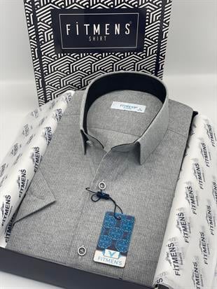 Klasik Kısa Kol Keten Cotton Hediye Kutulu Erkek Gömlek FS-003624 - Koyu Gri