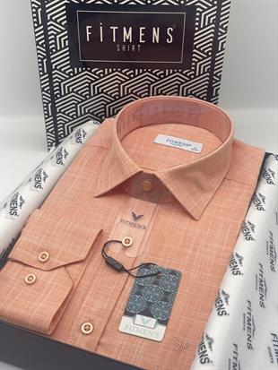 Klasik Uzun Kol Keten Yaka Alttan Düğmeli Hediye Kutulu Erkek Gömlek FS-003686 - Oranj