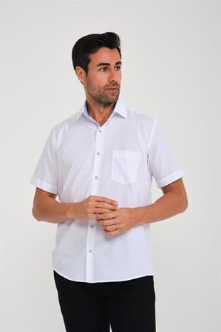 Klasik Kısa Kol Neon Çiçek Armür Hediye Kutulu Erkek Gömlek FS-001214 - Beyaz