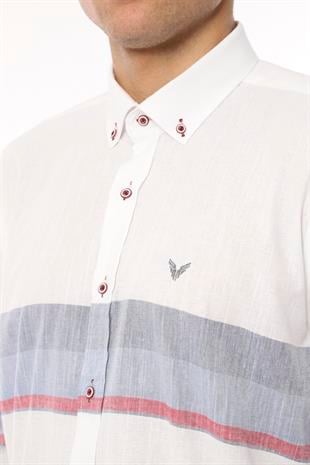 Slim Fit Uzun Kol Panolu Keten Hediye Kutulu Kolay Ütülenebilir Erkek Gömlek FS-002995 - Bordo Lacivert