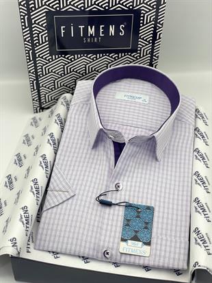 Klasik Kısa Kol Kareli Hediye Kutulu Erkek Gömlek FS-004157 - Lila