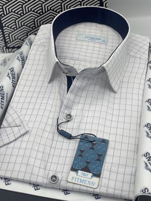 Klasik Kısa Kol Kareli Hediye Kutulu Erkek Gömlek FS-004160 - Beyaz