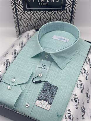 Klasik Uzun Kol Keten Yaka Alttan Düğmeli Hediye Kutulu Erkek Gömlek FS-003686 - Mint