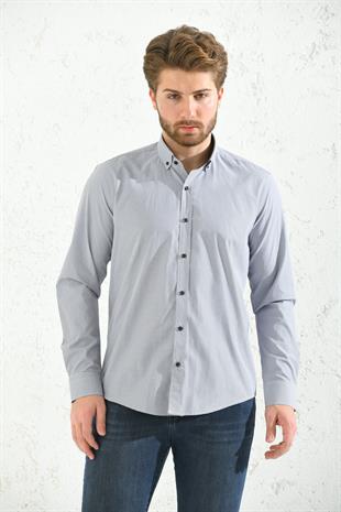 Slim Fit Uzun Kol Pöti Kareli Yaka Düğmeli Hediye Kutulu Erkek Gömlek FS-001373 - Kahverengi