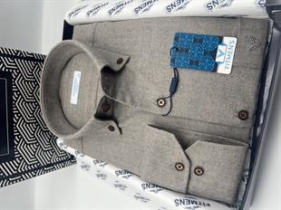 Klasik Uzun Kol Kışlık %100 Cotton Balıksırtı Yaka Düğmeli Hediye Kutulu Erkek Gömlek FS-001991 - Açık Kahve