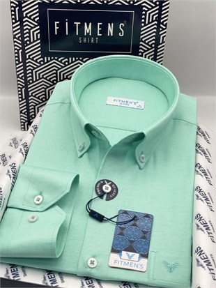 Klasik Uzun Kol Pamuklu Yaka Düğmeli Hediye Kutulu Kolay Ütülenebilir Erkek Gömlek FS-003897 - Koyu Mint