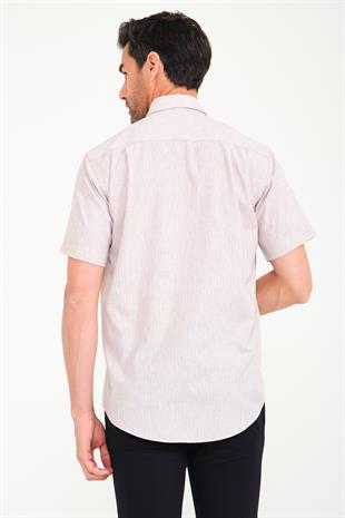 Klasik Kısa Kol Neon Çiçek Armür Hediye Kutulu Erkek Gömlek FS-001214 - Bej