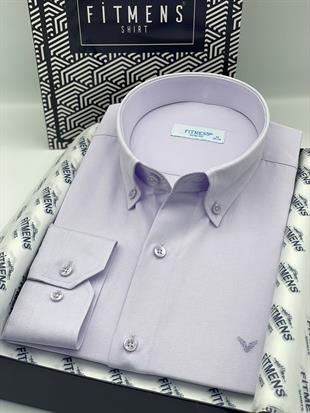 Slim Fit Uzun Kol Pamuklu Hediye Kutulu Kolay Ütülenebilir Erkek Gömlek FS-002225 - Lila