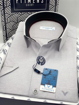 Klasik Kısa Kol Keten Cotton Hediye Kutulu Erkek Gömlek FS-003624 - Gri