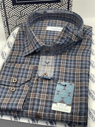 Klasik Uzun Kol Kışlık Ekoseli Oduncu Yaka Altı Düğmeli Pamuklu Hediye Kutulu Erkek Gömlek FS-001987 - Kahverengi