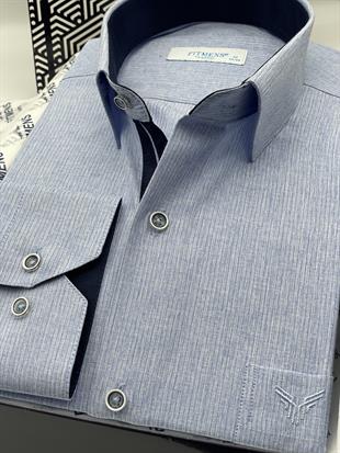 Klasik Uzun Kol Keten Cotton Hediye Kutulu Erkek Gömlek FS-001261 - Mavi