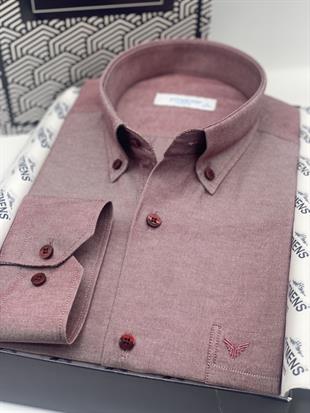 Klasik Uzun Kol Pamuklu Yaka Düğmeli Hediye Kutulu Kolay Ütülenebilir Erkek Gömlek FS-003897 - Bordo