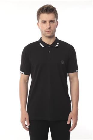 Pamuklu Kumaş Slim Fit Dar Kesim Kıvrılmaz Polo Yaka Tişört FS-003012 - Siyah