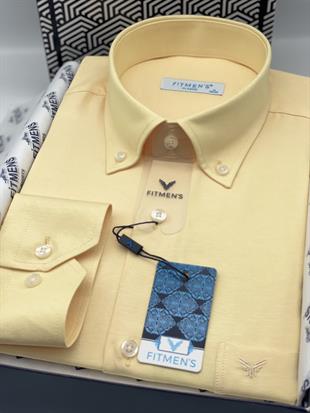 Klasik Uzun Kol Pamuklu Yaka Düğmeli Hediye Kutulu Kolay Ütülenebilir Erkek Gömlek FS-003897 - Sarı