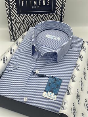 Klasik Kısa Kol Çizgili Hediye Kutulu Erkek Gömlek FS-003005 - Mavi