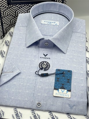 Klasik Kısa Kol Keten Cotton Nefes Alan Kumaş Hediye Kutulu Erkek Gömlek FS-004570 - Mavi