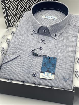 Klasik Kısa Kol Keten Yaka Düğmeli Hediye Kutulu Erkek Gömlek FS-003626 - Mavi