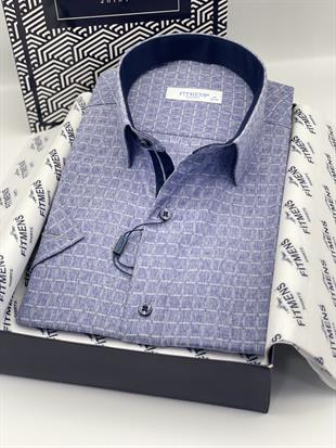 Klasik Kısa Kol Balıksırtı Kareli Hediye Kutulu Erkek Gömlek FS-004154 - Lacivert