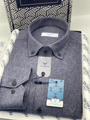 Klasik Uzun Kol Kışlık Oduncu Yaka Düğmeli Pamuklu Hediye Kutulu Erkek Gömlek Y.Filafil FS-003136 - Lacivert Bej